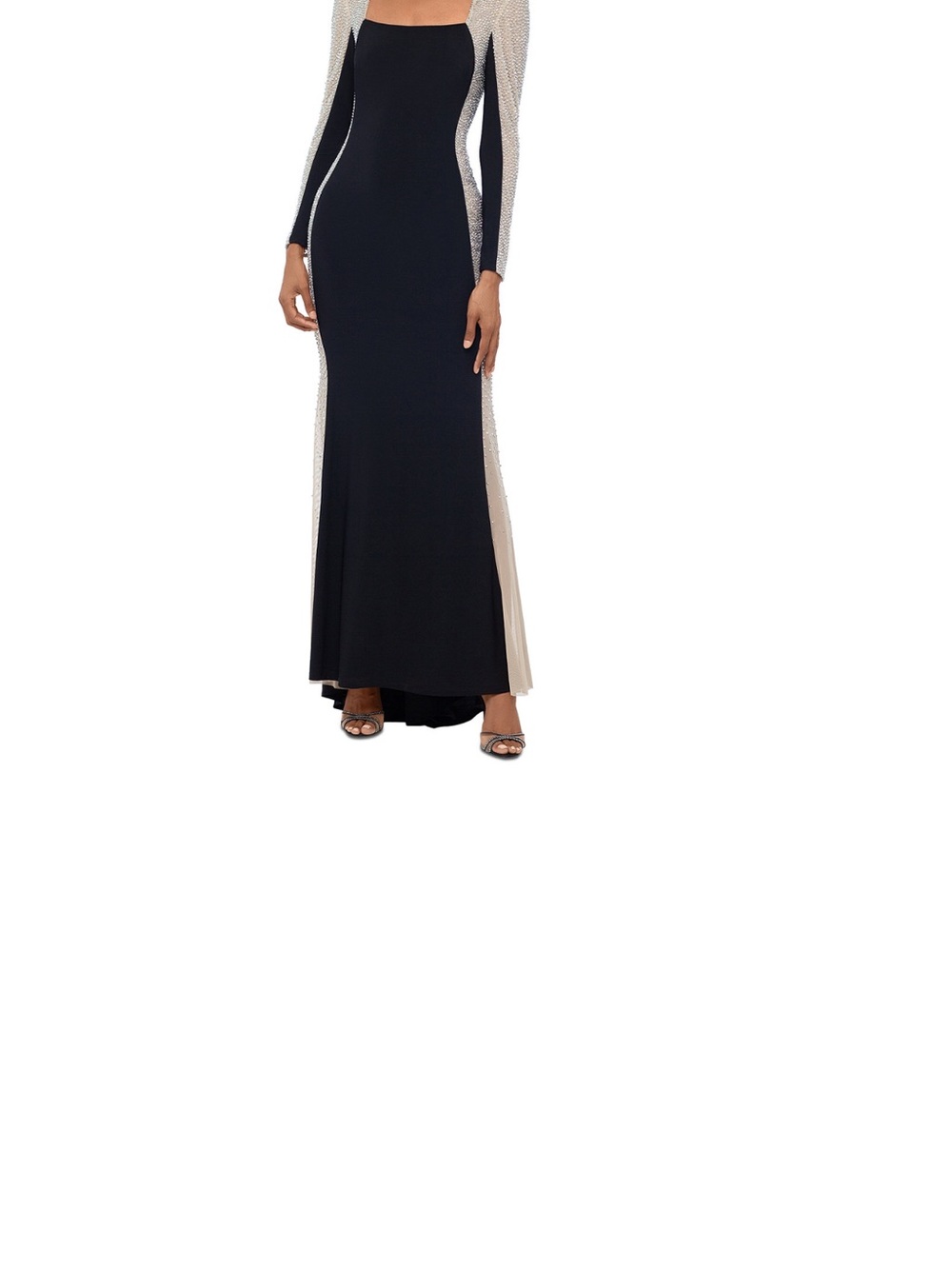 Xscape Black Maxi Skirt with Cream Side Panels and Sparkle Trim